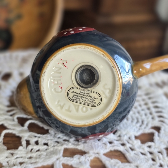 Handcrafted Ceramic Teapot with Strawberry Design - Blue and Orange - Picture 2 of 3